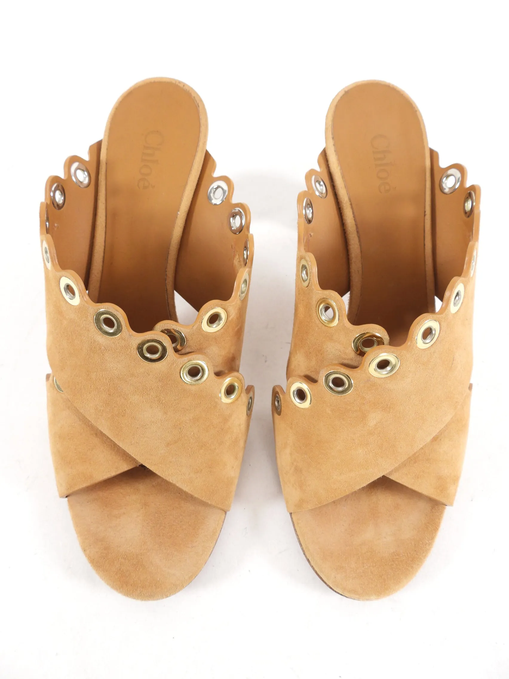 Chloe Tan Suede Criss Cross Grommet Sandals - 39 / 8.5