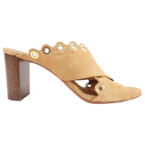 Chloe Tan Suede Criss Cross Grommet Sandals - 39 / 8.5