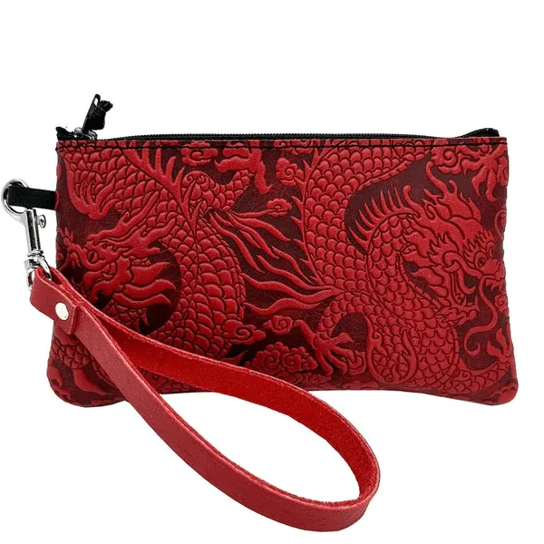 Cloud Dragon Leather Zip Wristlet Pouch