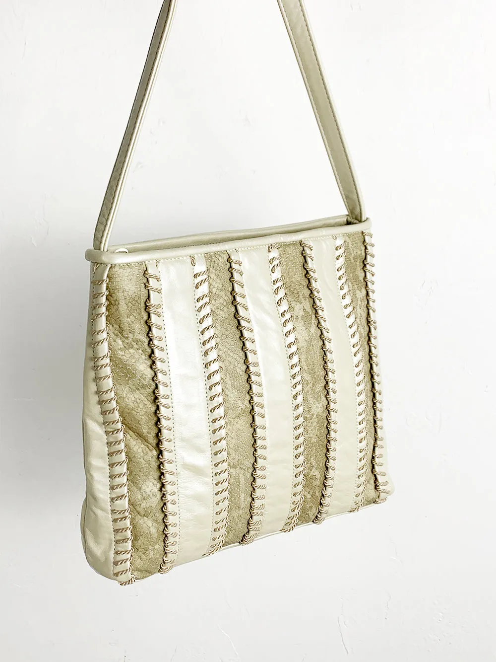 Colini Subtle Metallic and Snakeskin Cream Purse