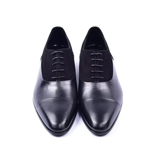 Corrente Calfskin & Suede Lace-Up Oxford Black