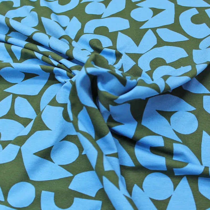 Cotton Elastane Jersey - Sweetie - Blue and Khaki Green