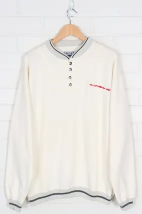 Cream Porsche Car 1/4 Button Up Ringer Sweatshirt (XL)