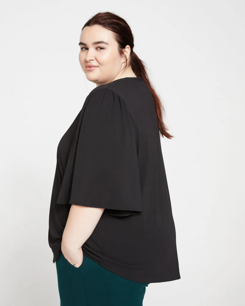 Crepe Jersey Capelet Blouse - Black