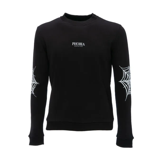 CREWNECK SWEATSHIRT WITH WHITE COBWEB PRINT Kid Black