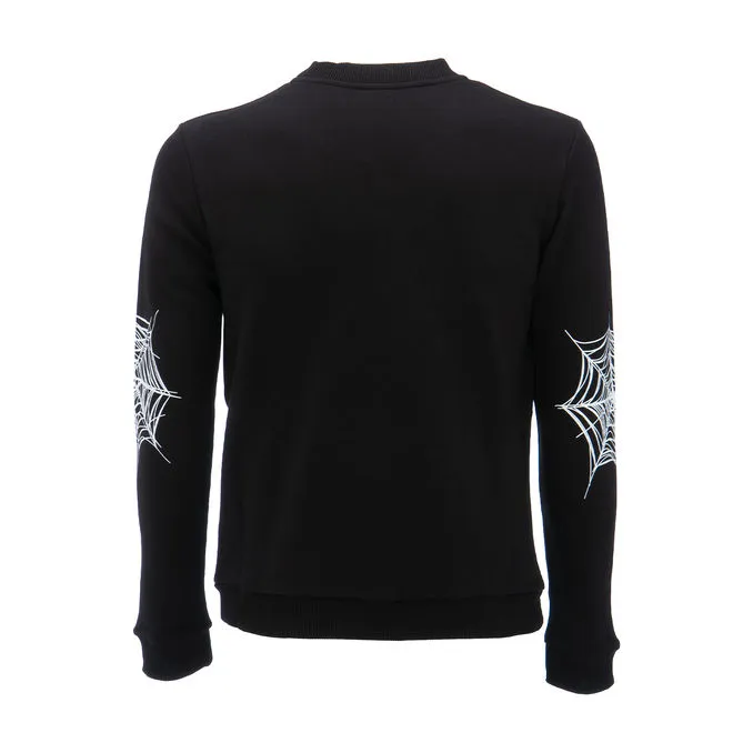 CREWNECK SWEATSHIRT WITH WHITE COBWEB PRINT Kid Black