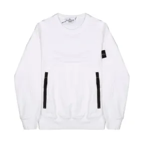 CREWNECK SWEATSHIRT WITH ZIP KANGAROO POCKET Kids White