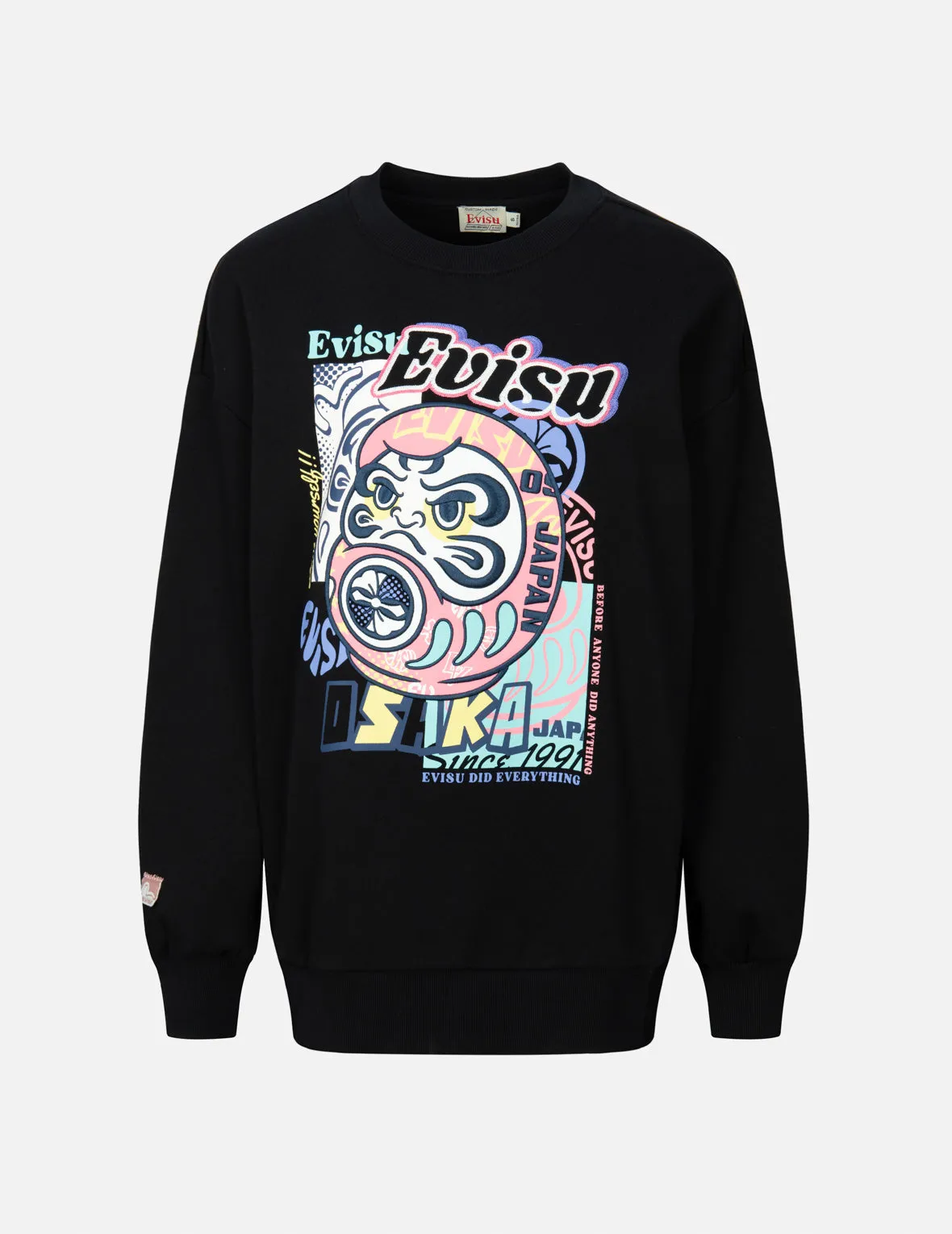 Daruma and Logo Print and Embroidery Oversized Sweatshirt