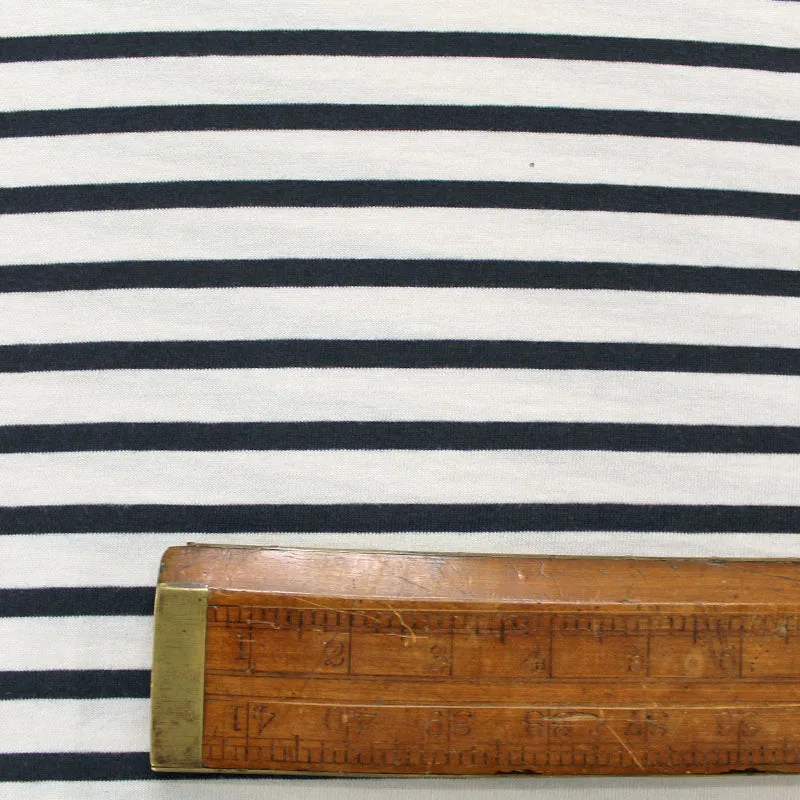 Dressmaking Organic Cotton Jersey - Navy and Ecru Breton Stripe