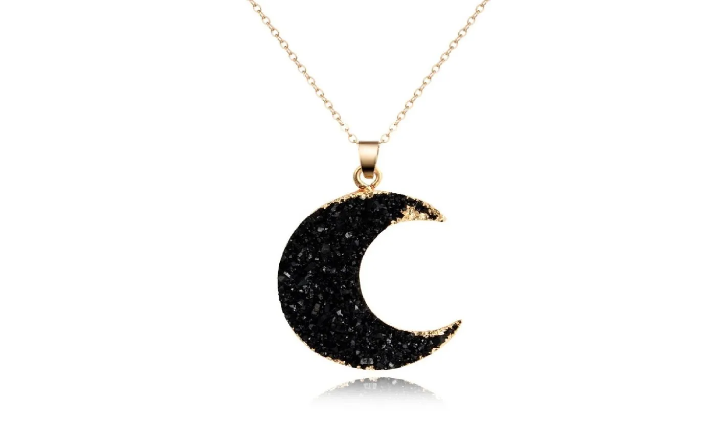 Druzy Resin Moon Pendant Necklace For Women