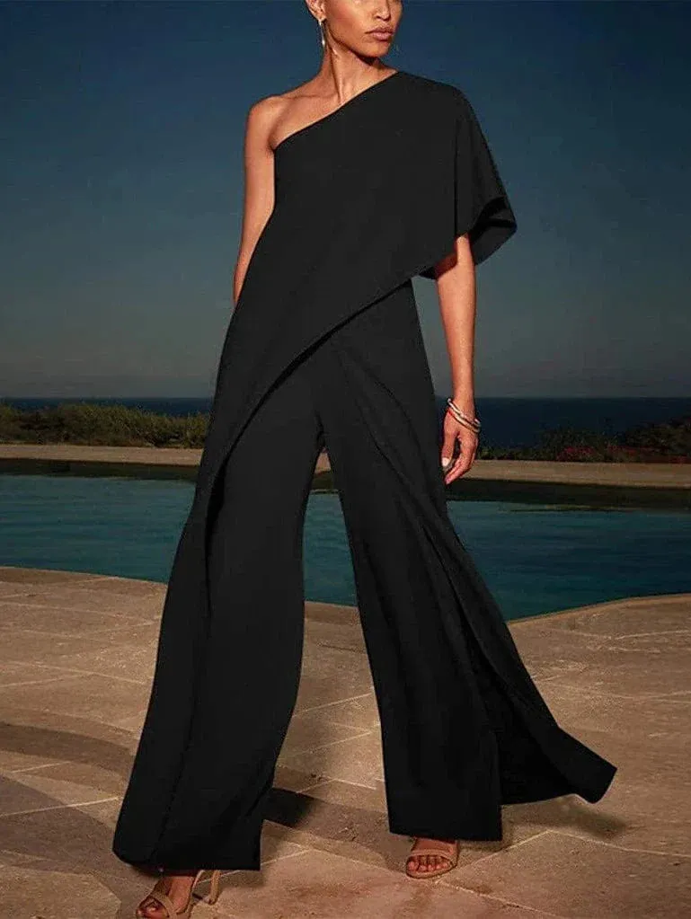 Elegant One-Shoulder Patchwork Jumpsuit for Women Perfect for Special Occasions