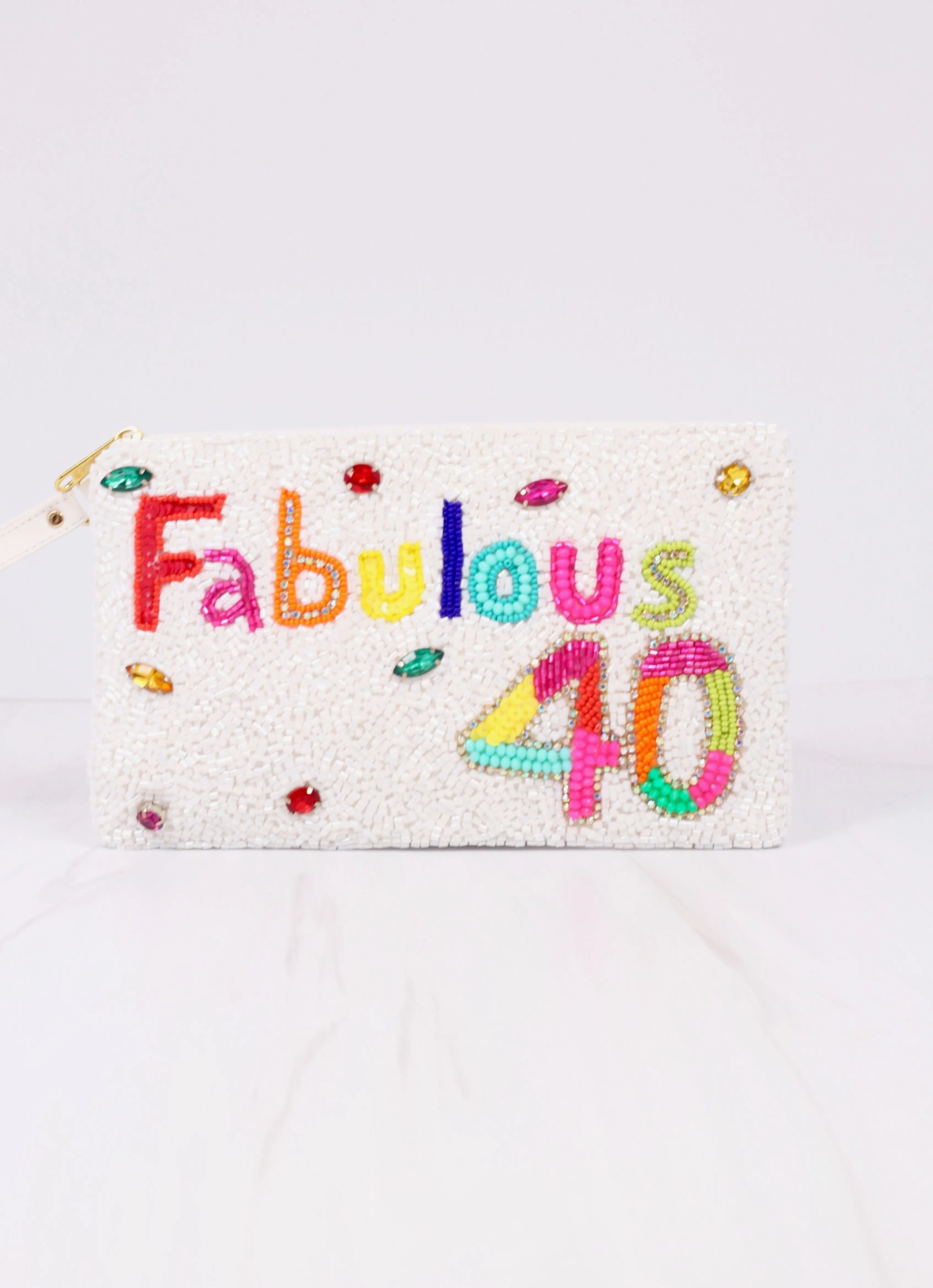 Fabulous 40 Beaded Wristlet WHITE MULTI