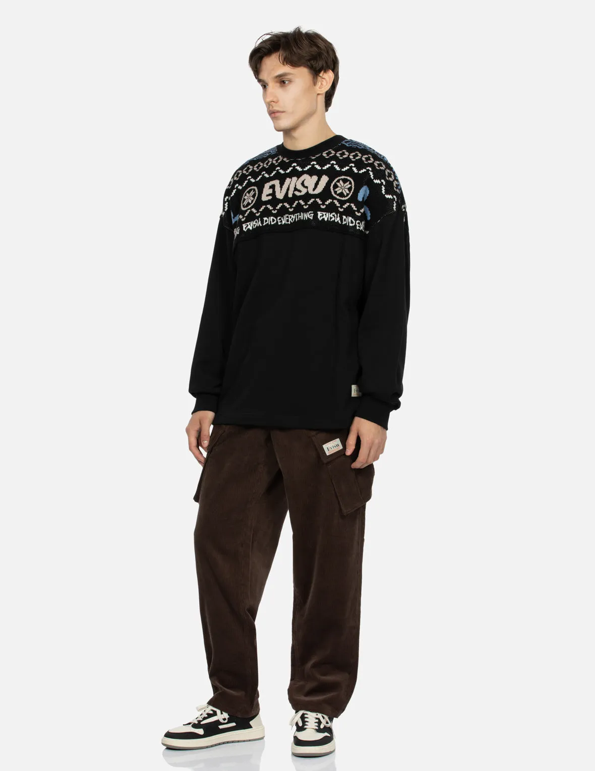 Fair Isle Pattern Knit-panelled Relax Fit Sweatshirt