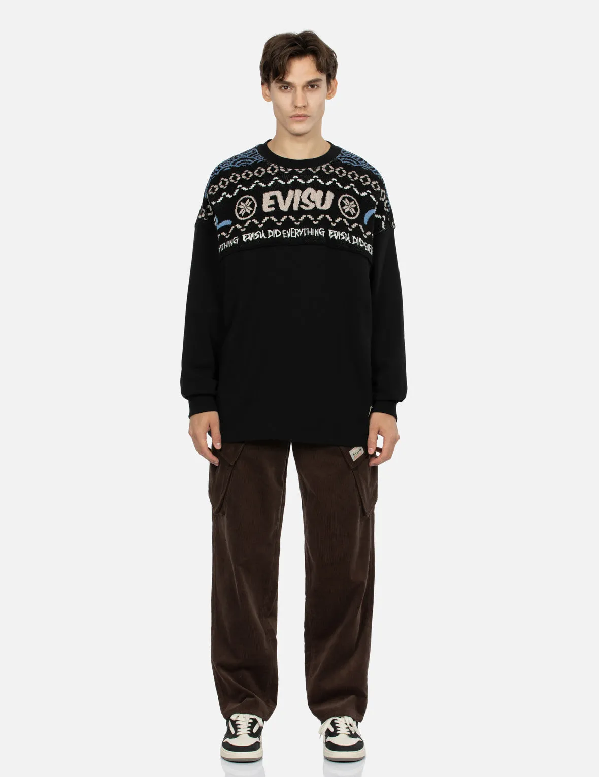 Fair Isle Pattern Knit-panelled Relax Fit Sweatshirt