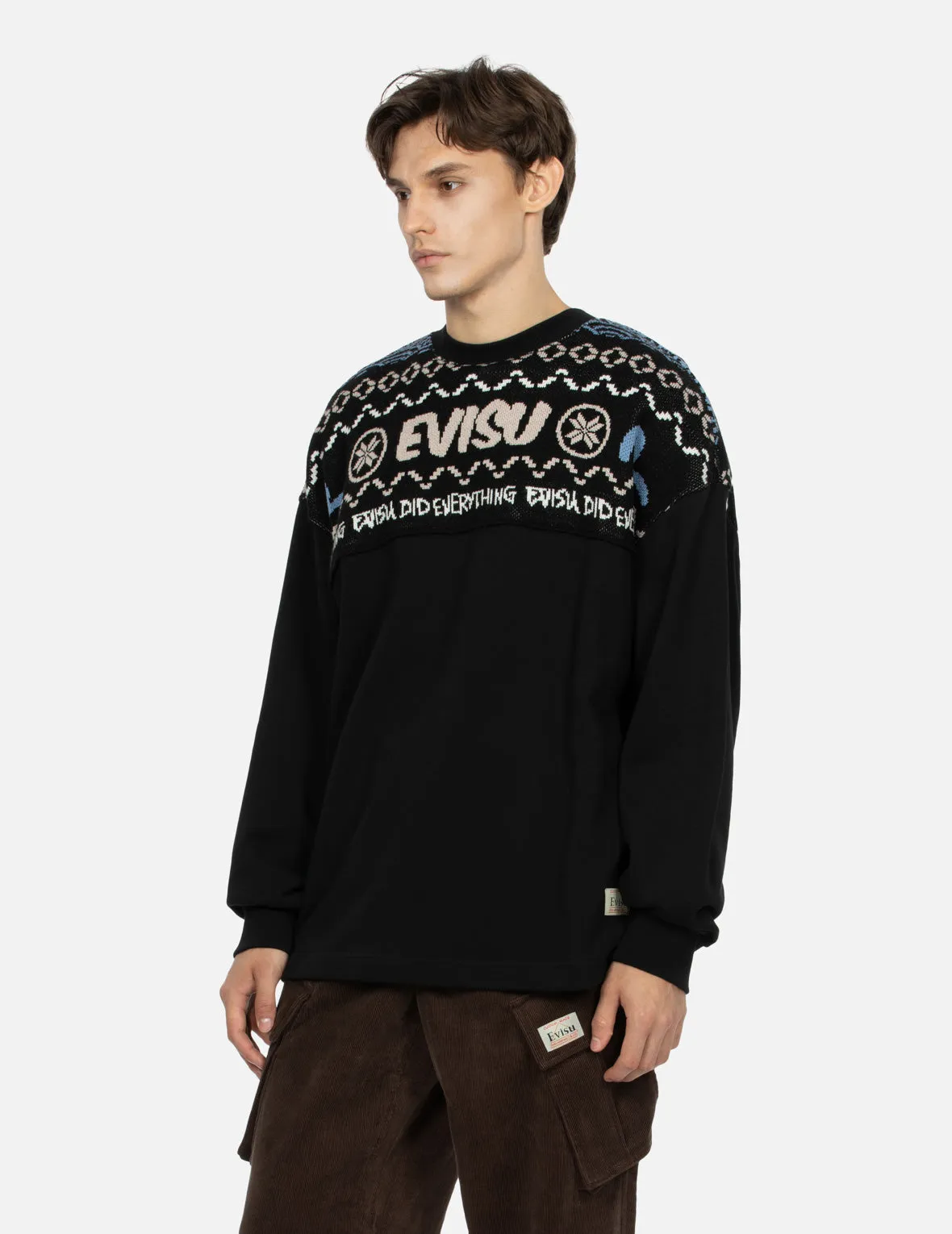 Fair Isle Pattern Knit-panelled Relax Fit Sweatshirt