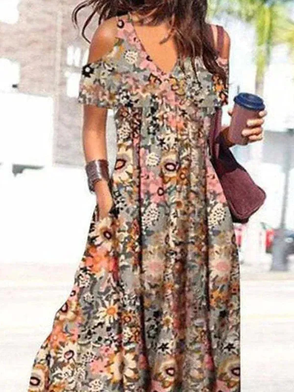 Floral Cold Shoulder Maxi Dress for Women