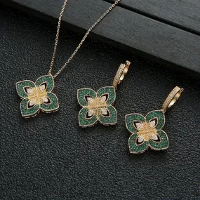 Flower Pendant Necklace Earring Set For Women