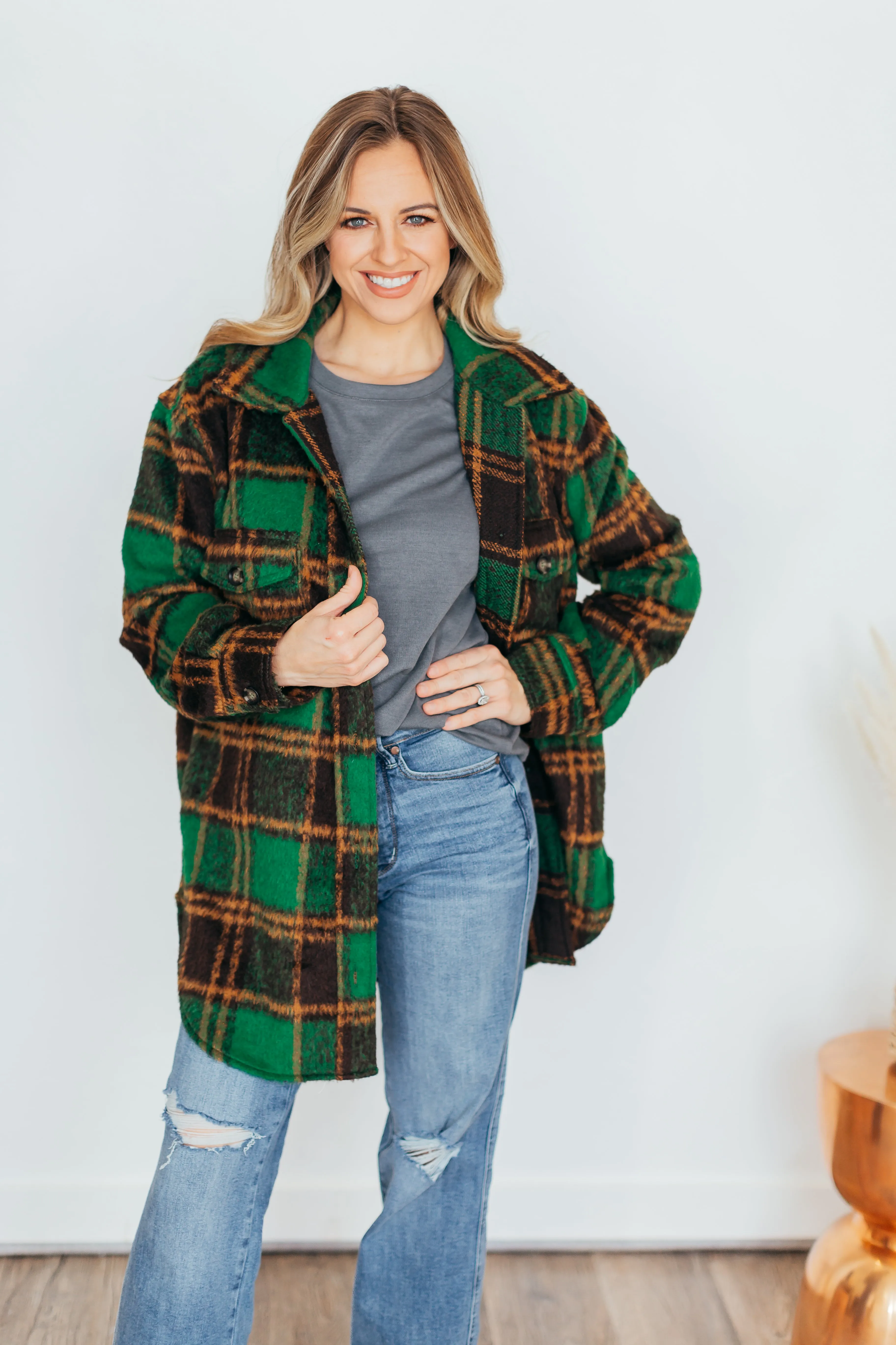 Gimmie More Plaid Fuzzy Shacket