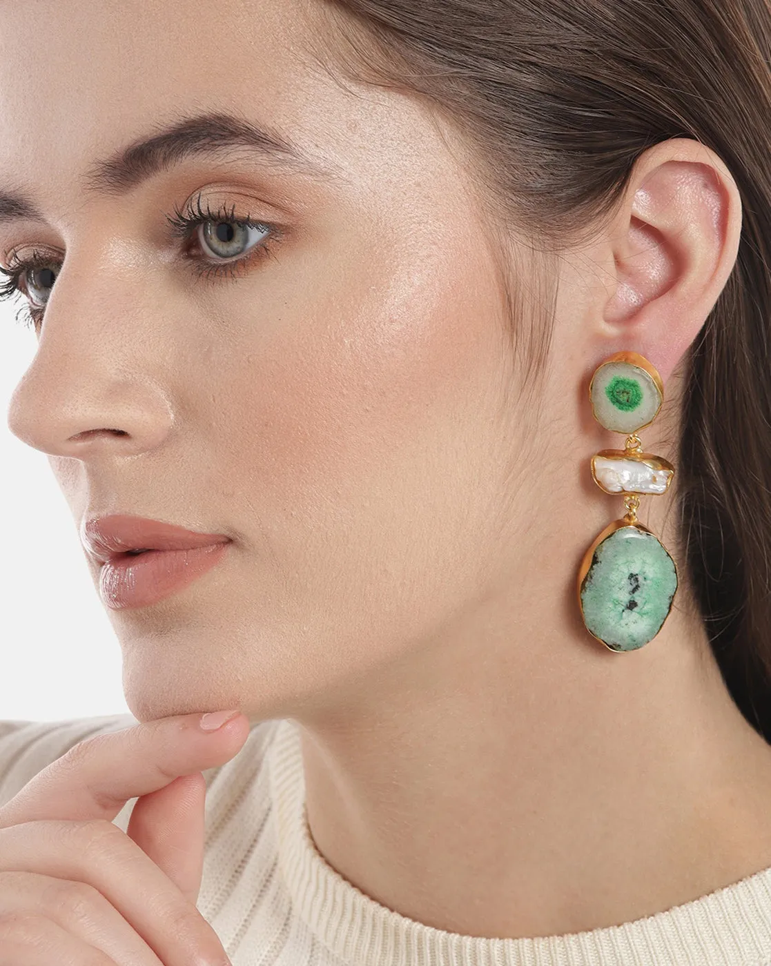 Gold Plated & Agate Stone Drop Earring for women