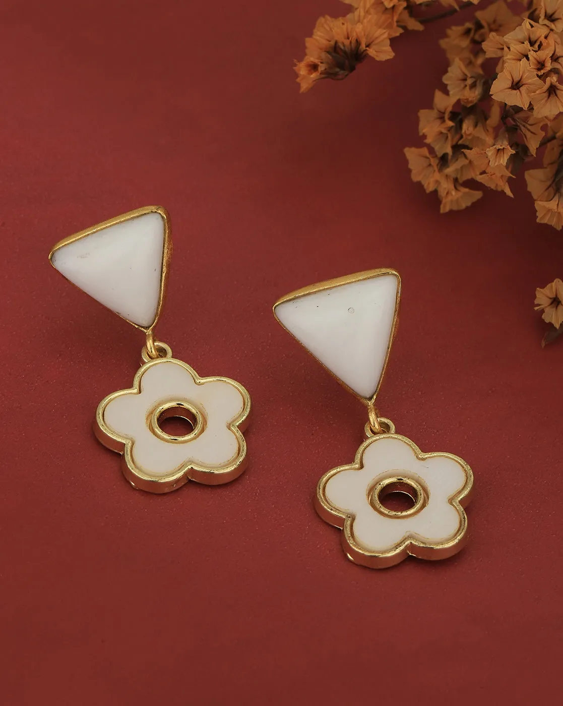 Gold Plated & Agate Stone Floral Drop Earring for women