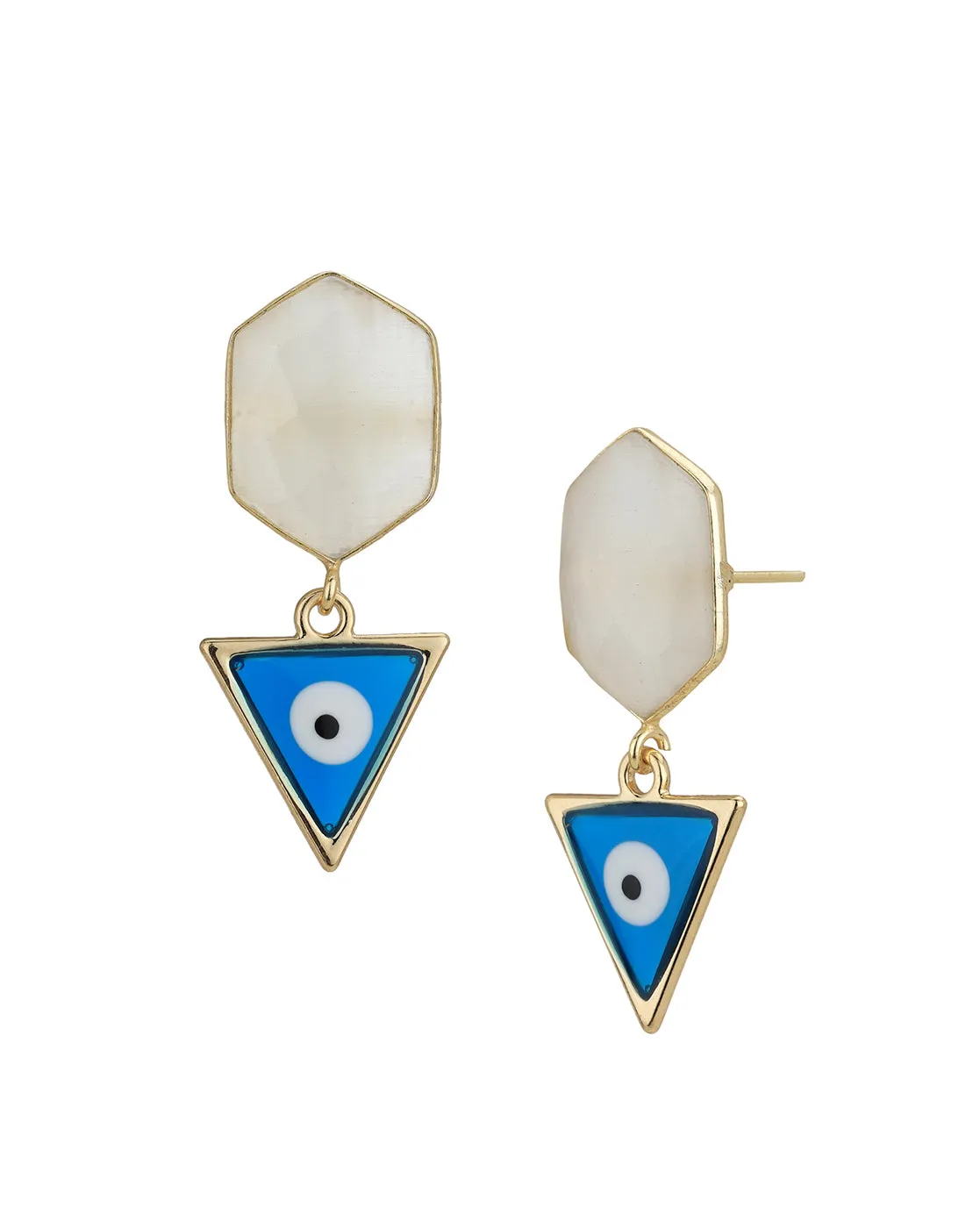 Gold Plated & Chalcedony Stone Evil Eye Enamel Drop Earring for women