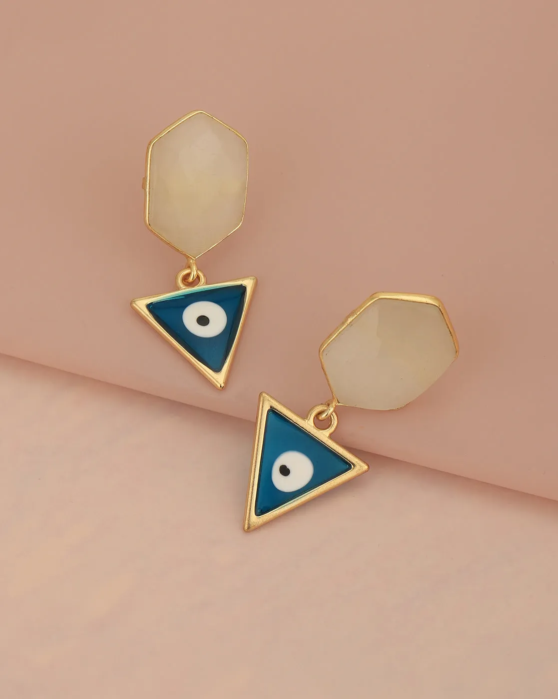 Gold Plated & Chalcedony Stone Evil Eye Enamel Drop Earring for women