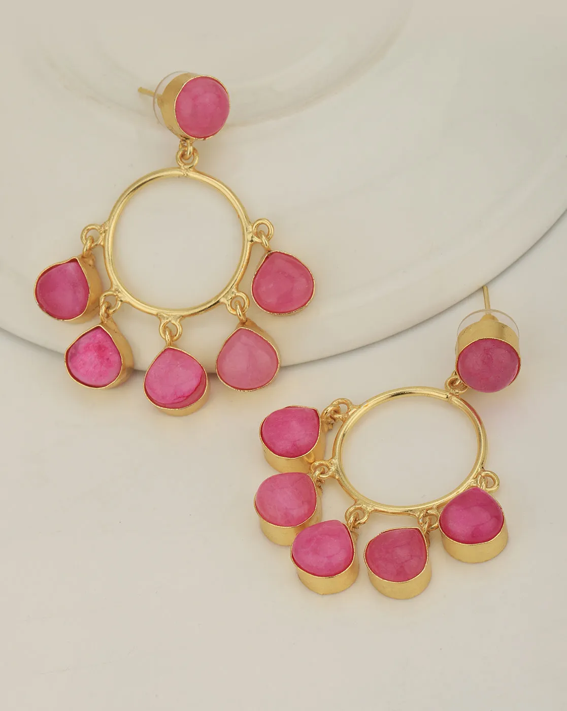 Gold Plated & Hanging Chalcedony Stone Circular Drop Earring for women