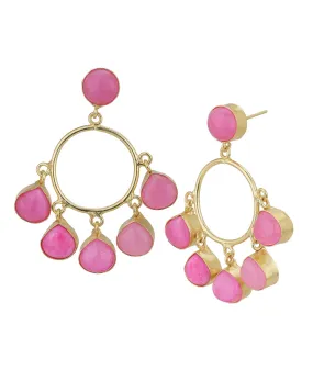 Gold Plated & Hanging Chalcedony Stone Circular Drop Earring for women