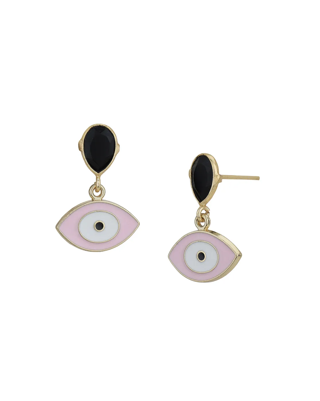 Gold Plated & Onyx Stone Evil Eye Enamel Drop Earring for women