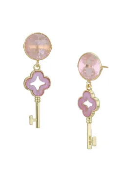 Gold Plated & Quartz Stone Key Drop Earring for women