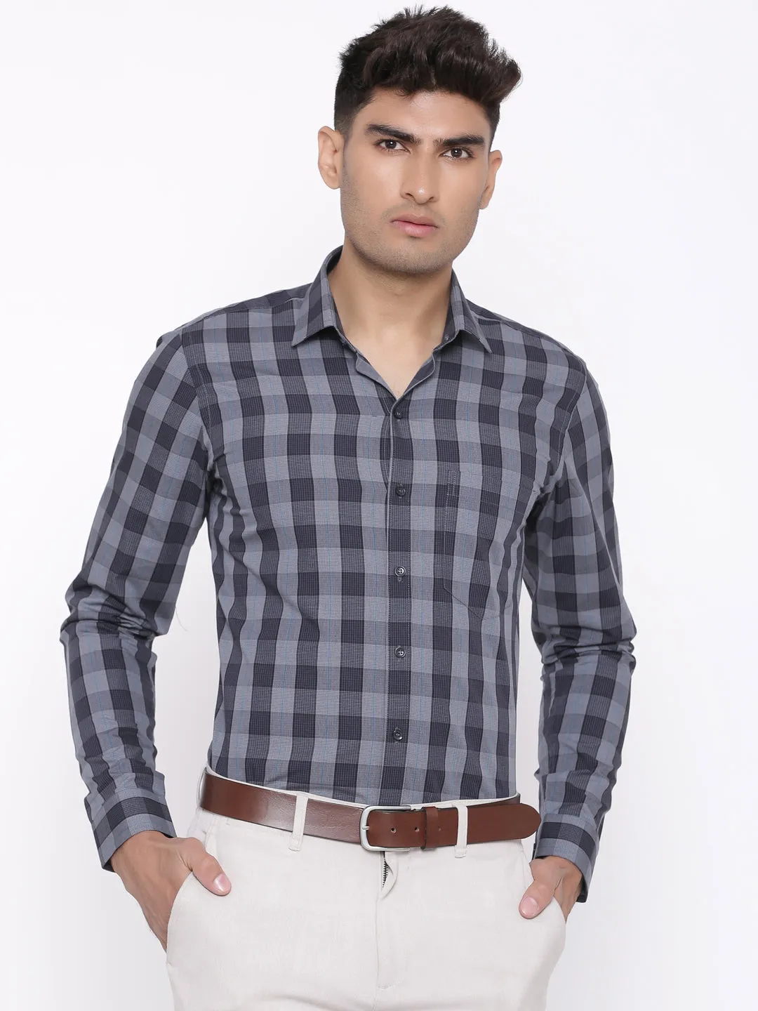 Grey Glen Plaid Checks Shirt