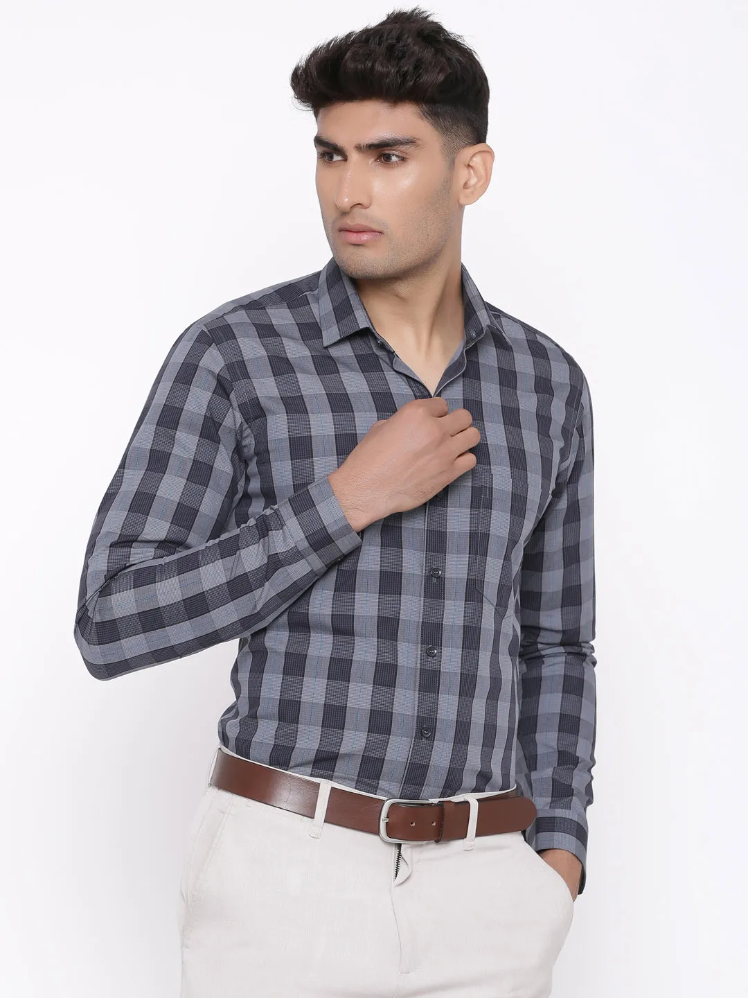 Grey Glen Plaid Checks Shirt