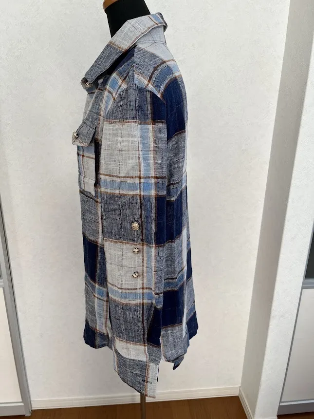 gumzzi  |Other Plaid Patterns Casual Style Linen Long Sleeves Cotton