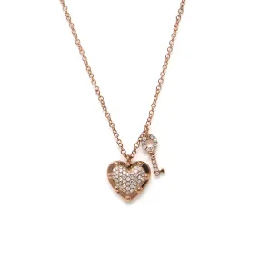 Heart & Key Diamond Pendant Necklace in 14K Rose Gold