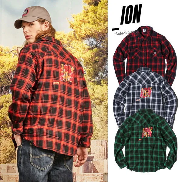 IONSEOUL  |Other Plaid Patterns Unisex Street Style Long Sleeves Logo