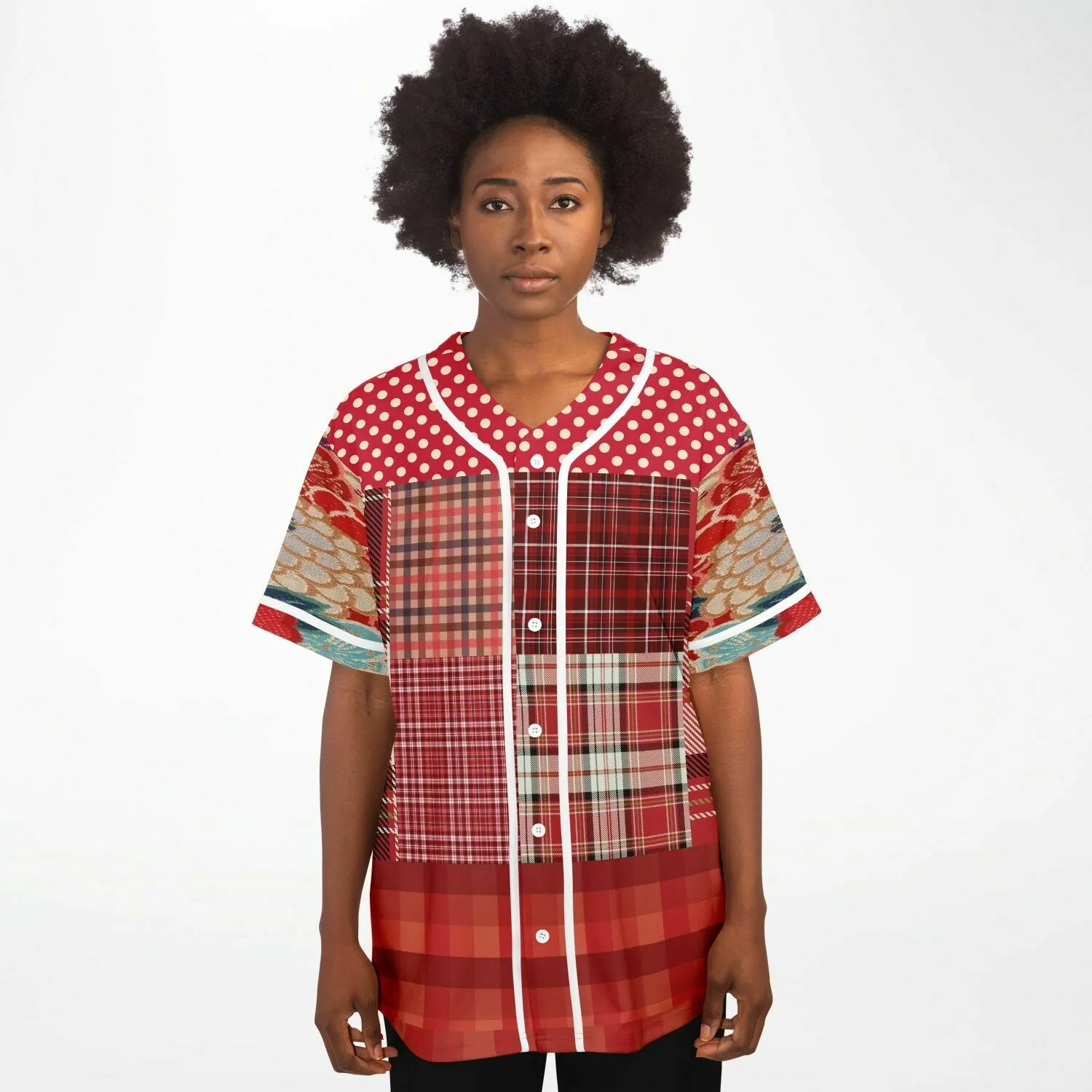 Jersey Salsa Plaid Patchwork Button Front Jersey