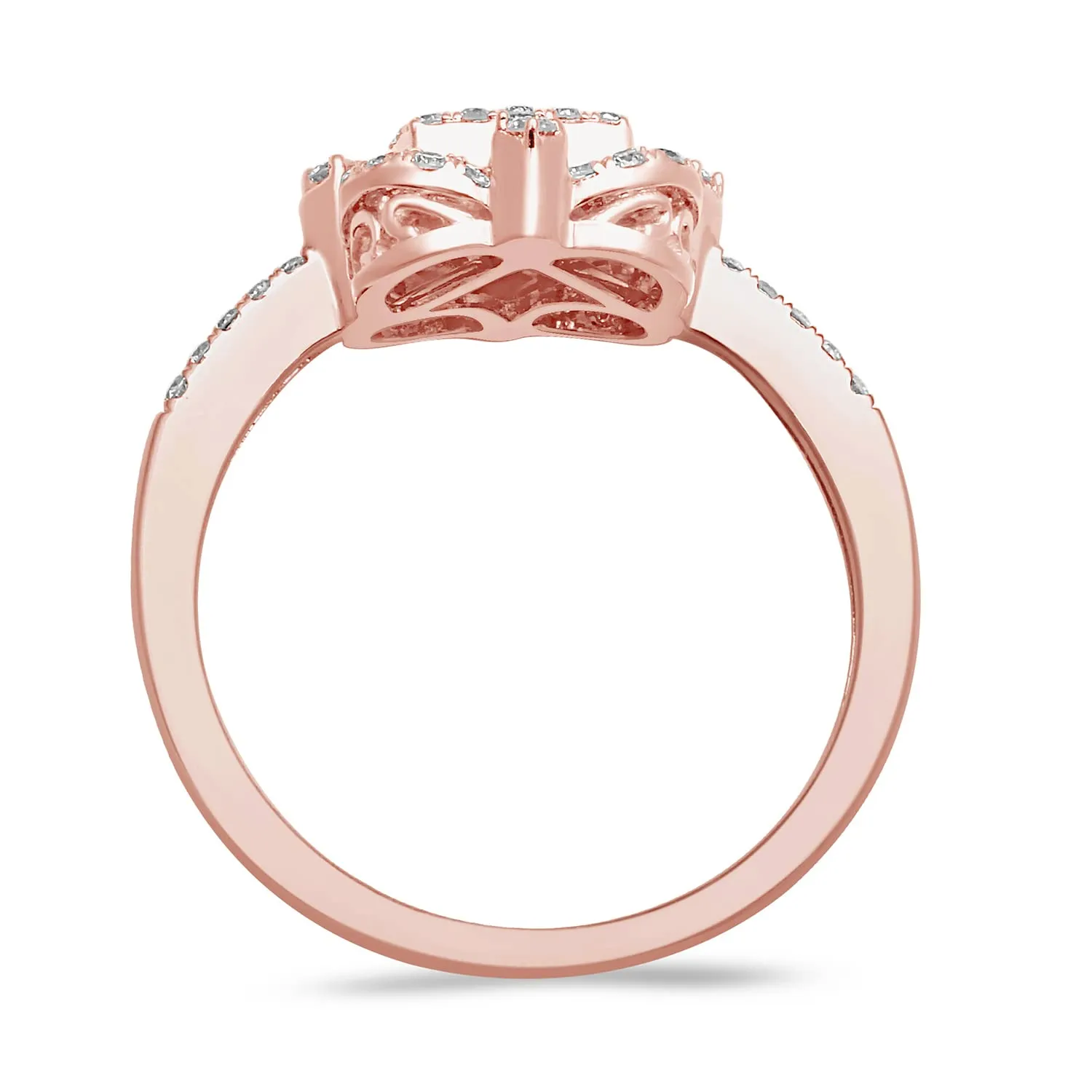 Jewelili 14K Rose Gold With 1/2 CTTW Princess and Round Diamonds Cluster Ring