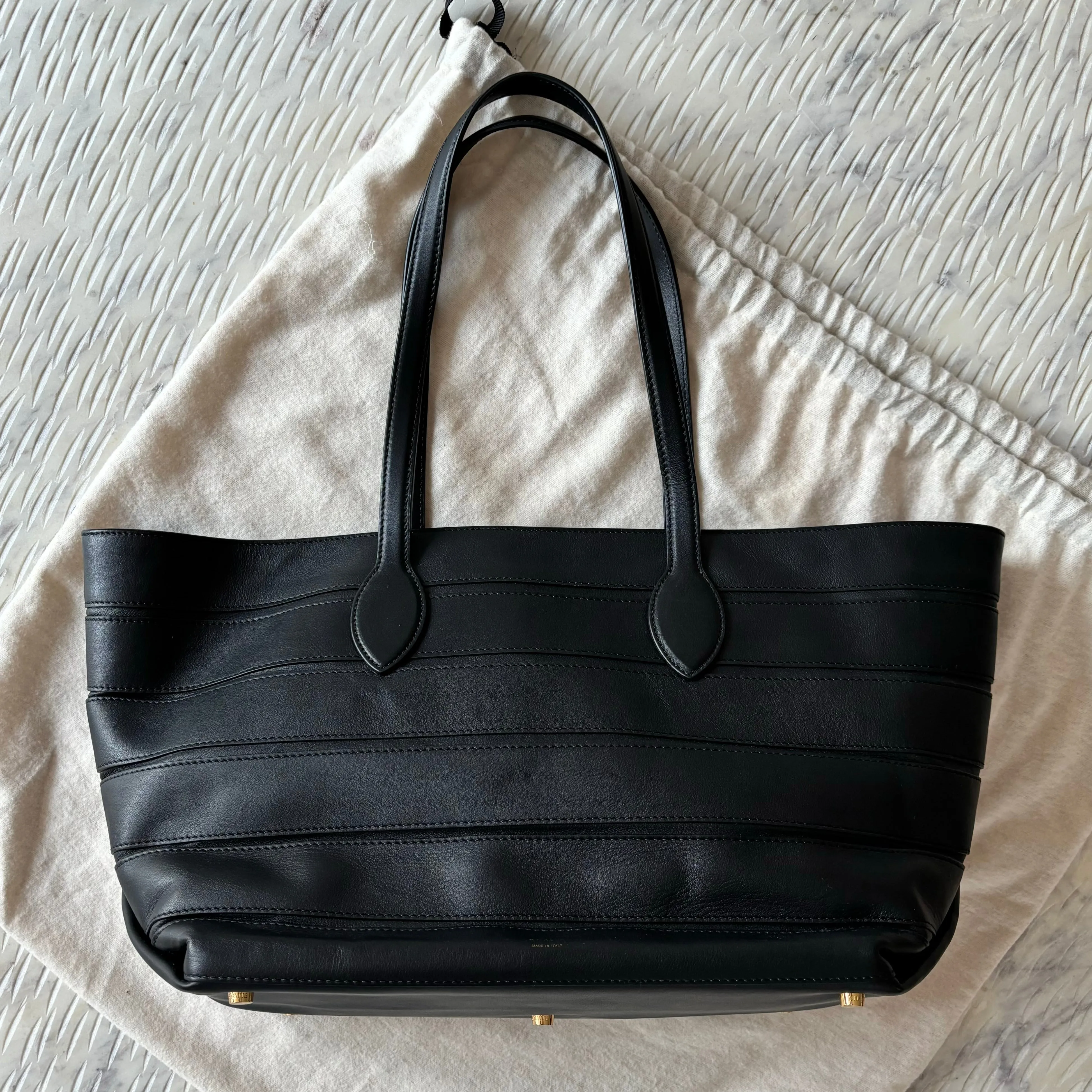 KHAITE Florence Stripe Leather Tote