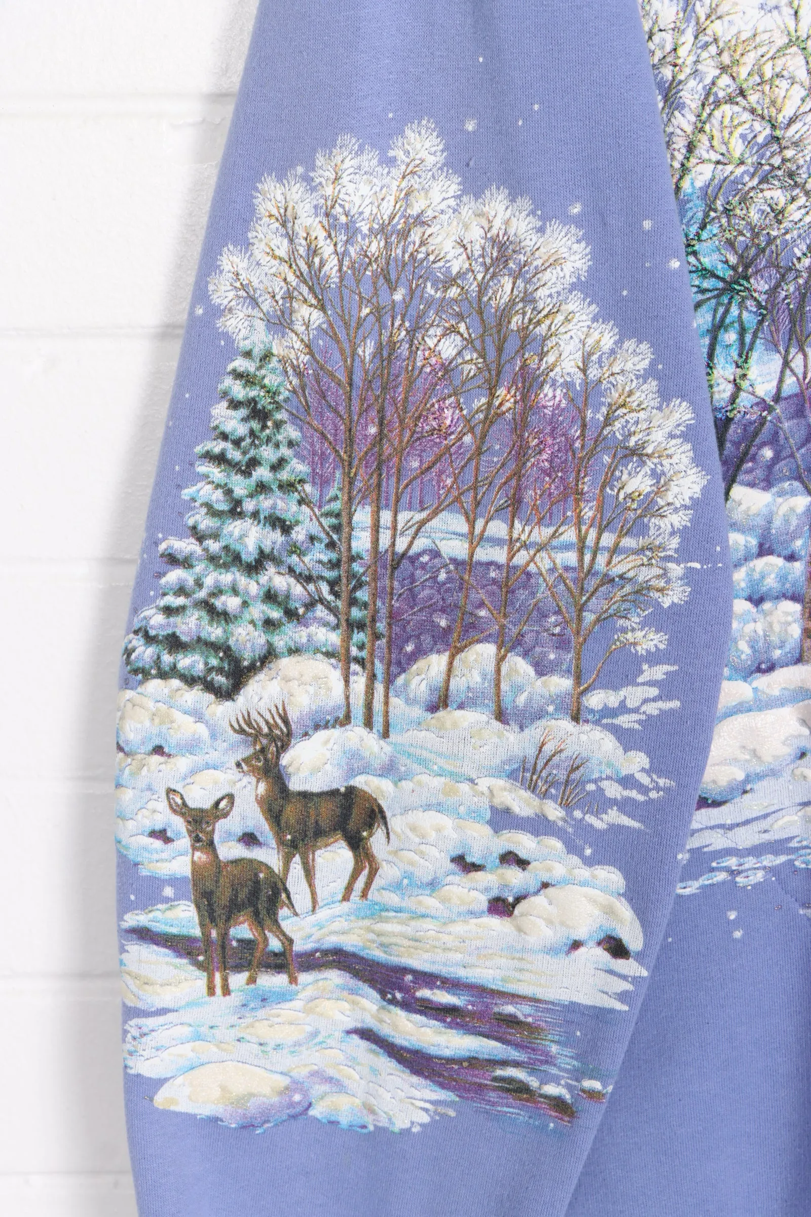 Lifestyles 90s Winter Puff Print All Over Henley Sweatshirt USA Made (L-XL)