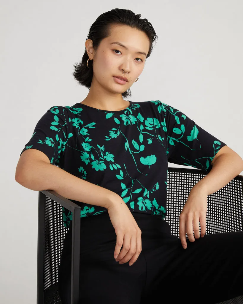 Lily Liquid Jersey Crew Neck Stovepipe Tee - Midnight Garden Print