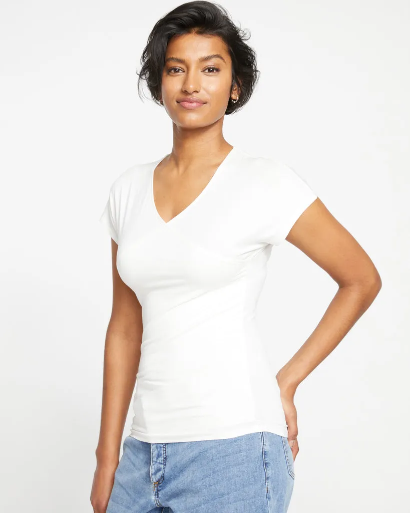 Liquid Jersey Two-Way Short Sleeve Cross Top - White