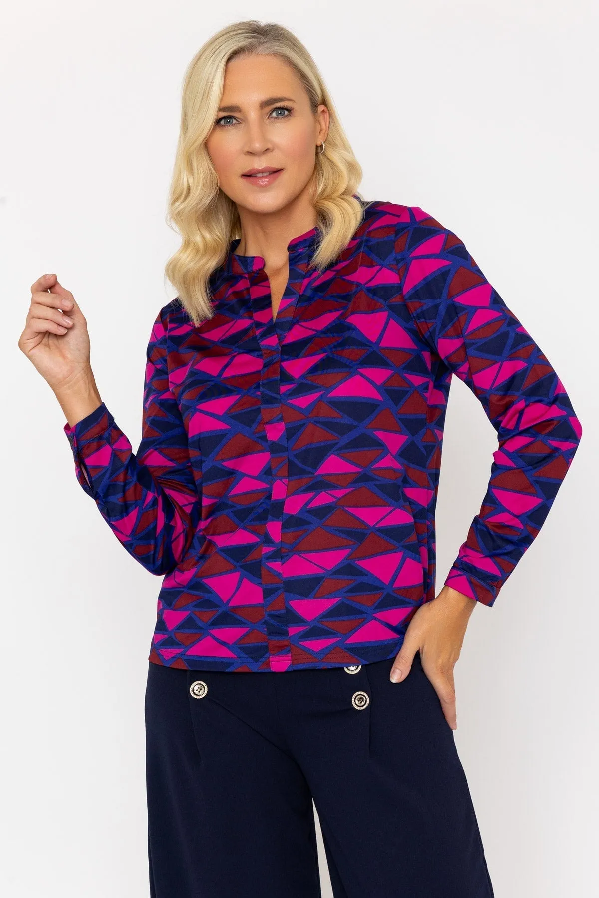 Magenta Pink Printed Jersey Blouse