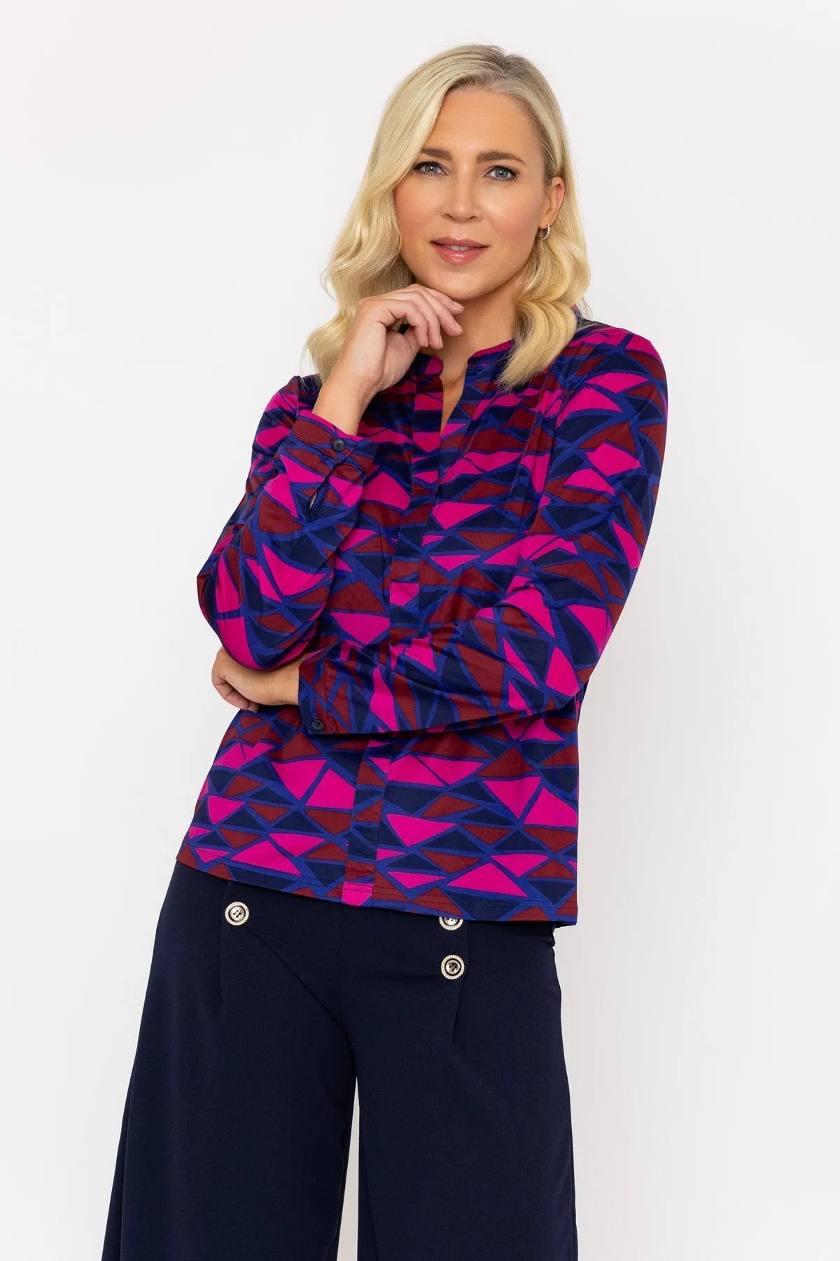 Magenta Pink Printed Jersey Blouse