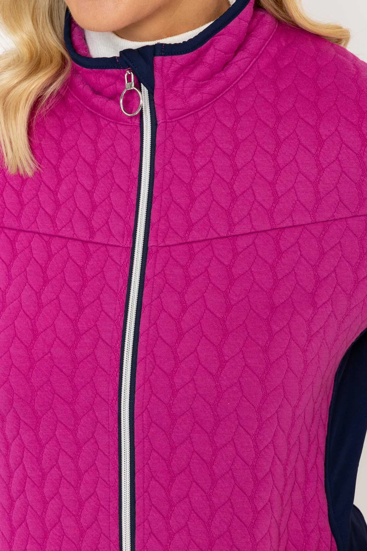 Magenta Textured Contrast Jersey Jacket