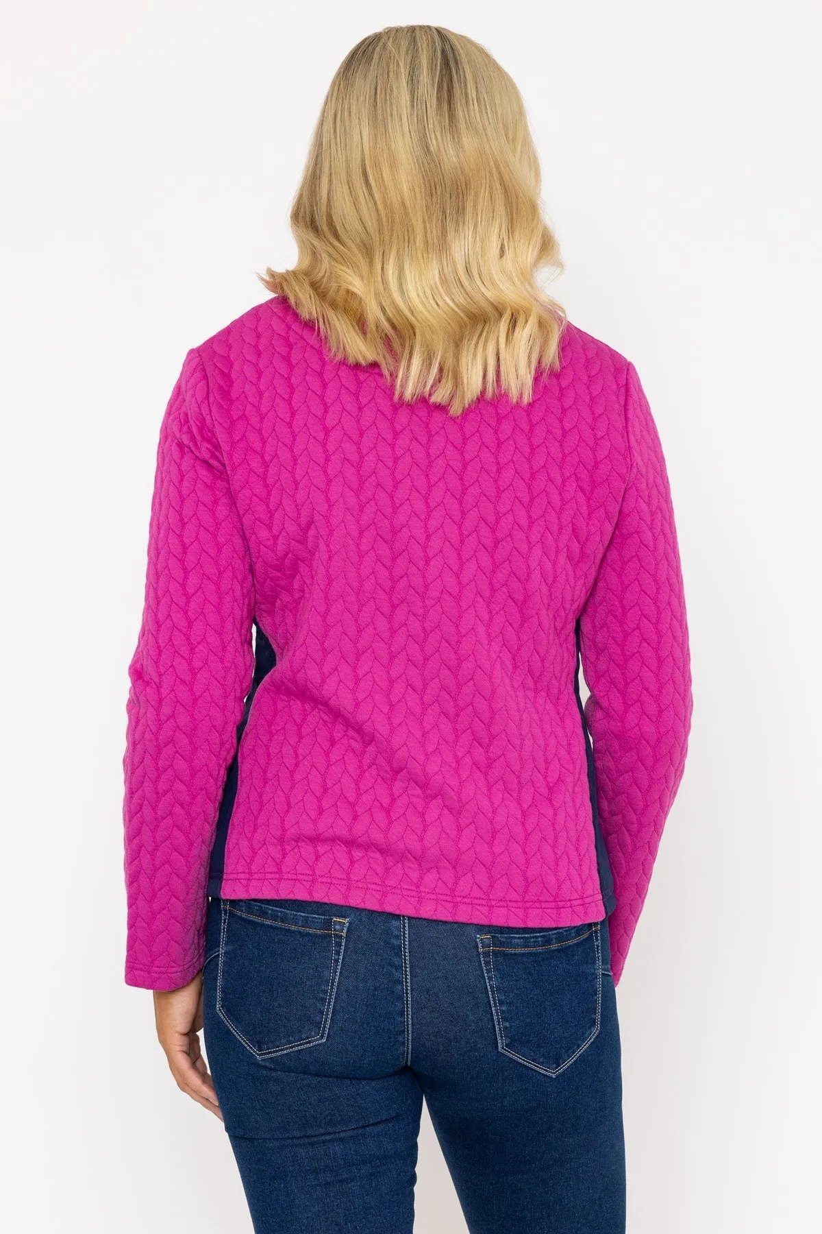 Magenta Textured Contrast Jersey Jacket