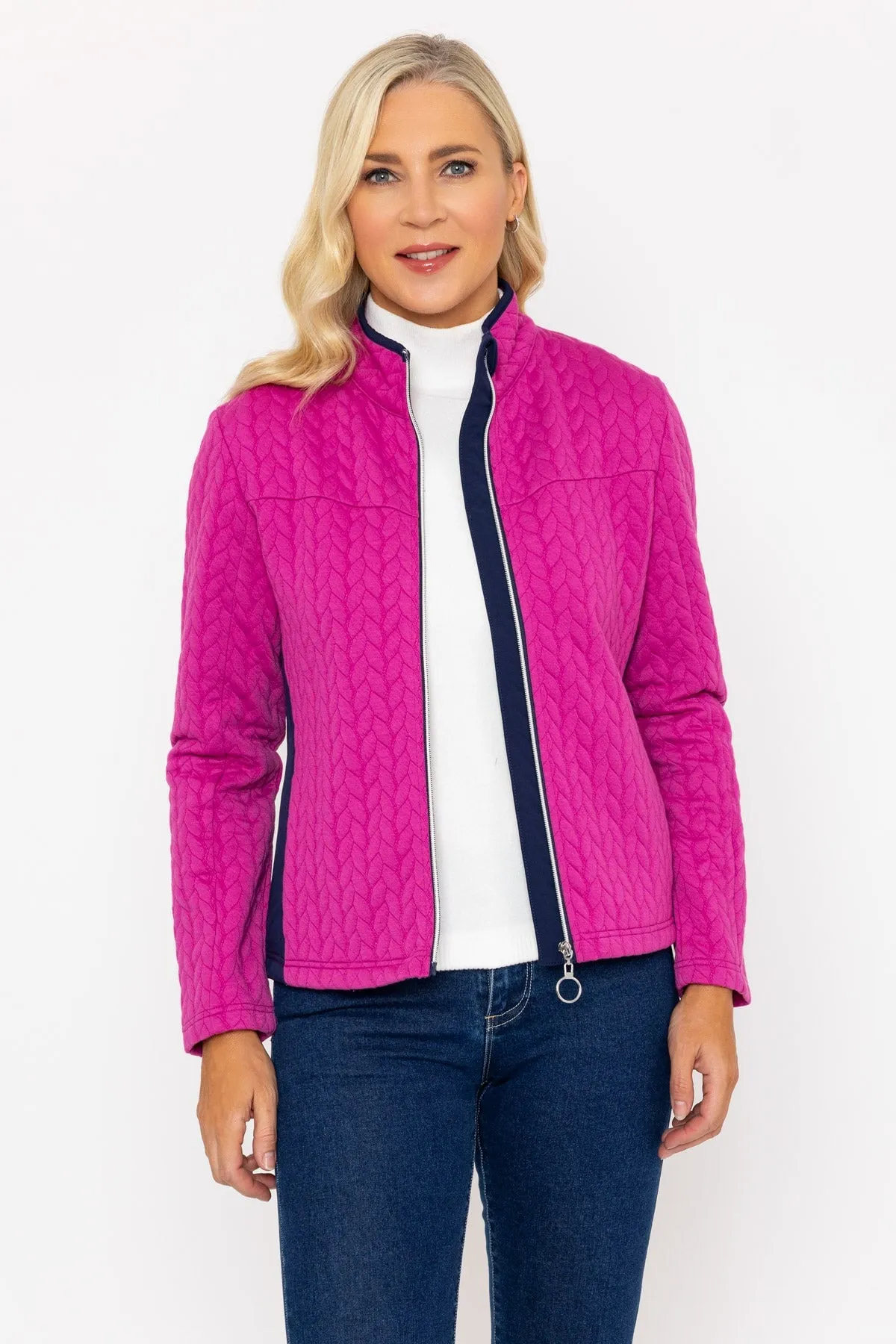 Magenta Textured Contrast Jersey Jacket