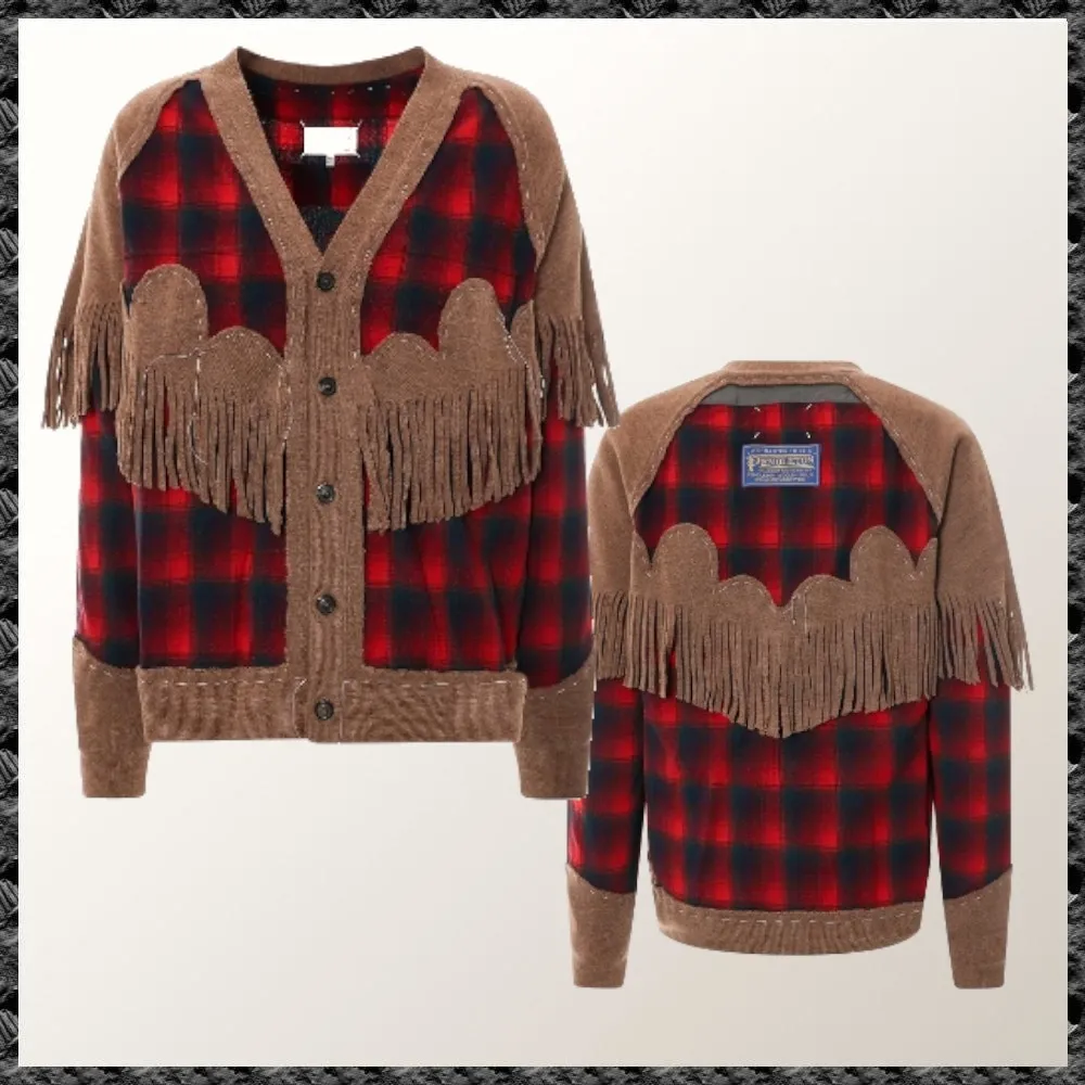 Maison Margiela  |Other Plaid Patterns Wool Fringes Logo Designers Cardigans