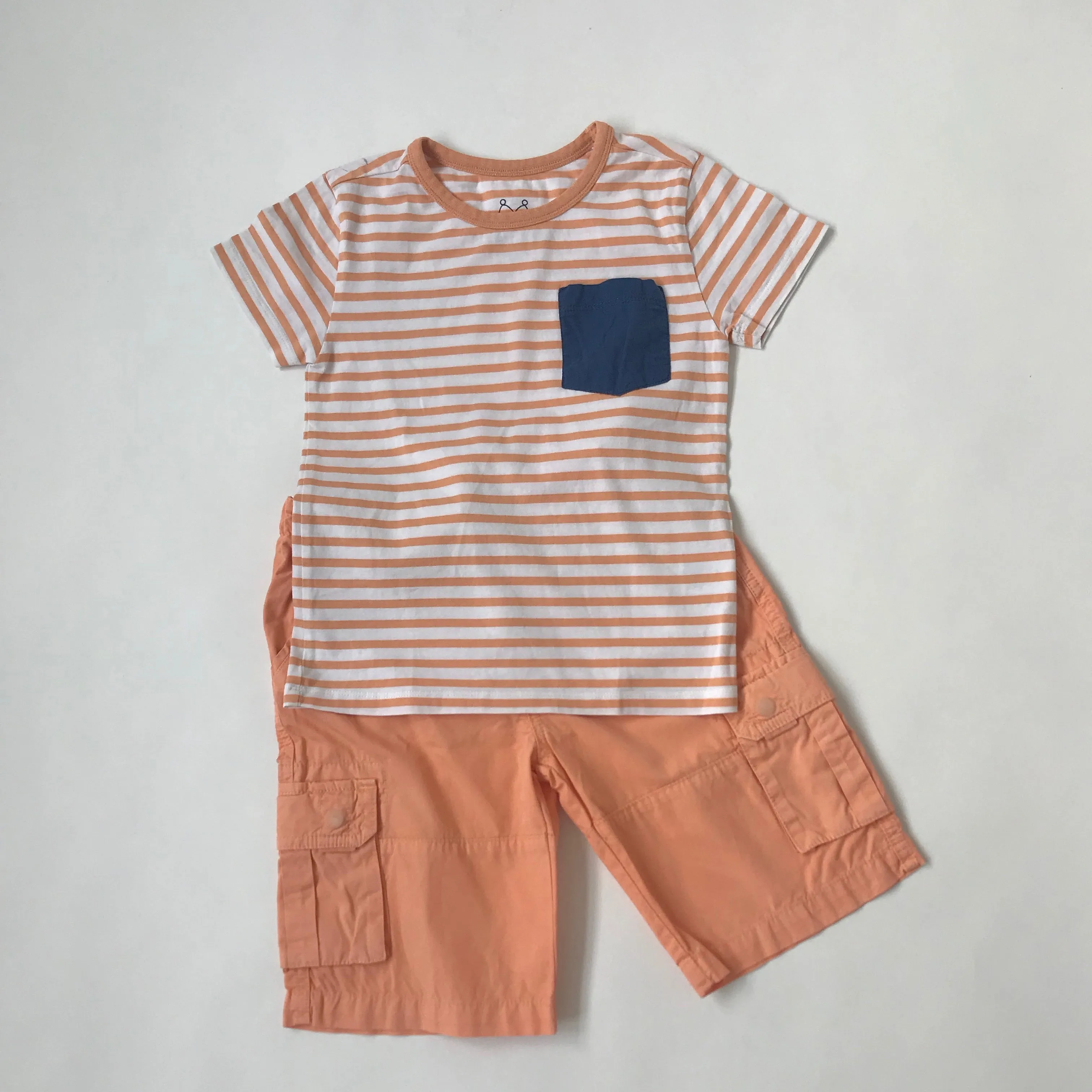 Marie-Chantal Orange And White Stripe Top And Shorts Set: 5 Years