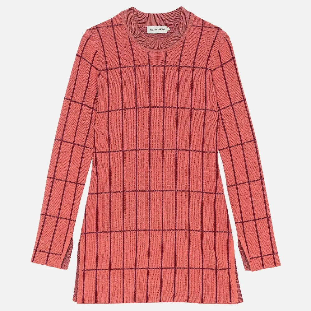 marimekko  |Crew Neck Other Plaid Patterns Nylon Rib Long Sleeves Cotton