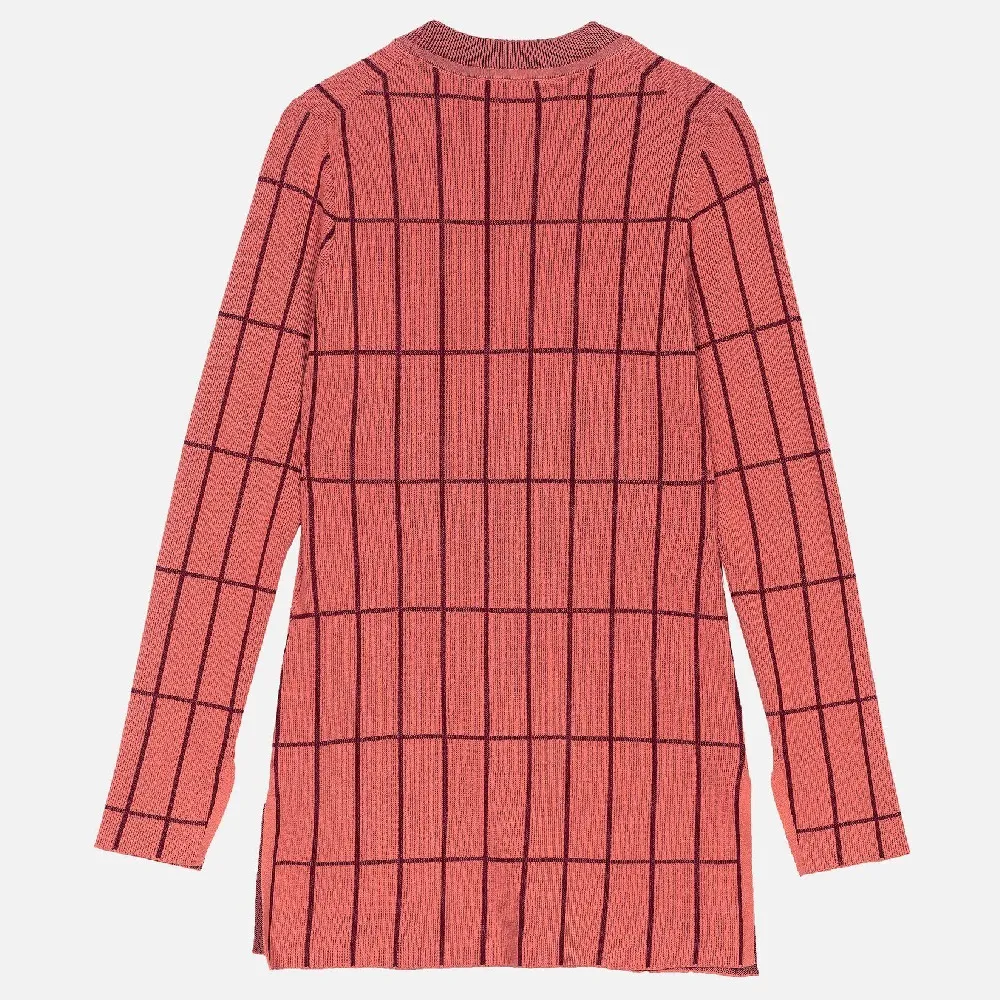 marimekko  |Crew Neck Other Plaid Patterns Nylon Rib Long Sleeves Cotton